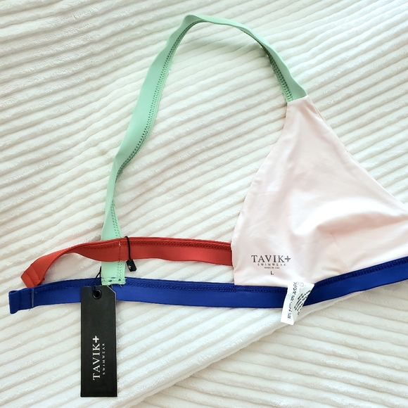 TAVIK+ BIKINI TOP SCOOP NECK COLOR BLOCKS SIZE LARGE - Picture 5 of 14